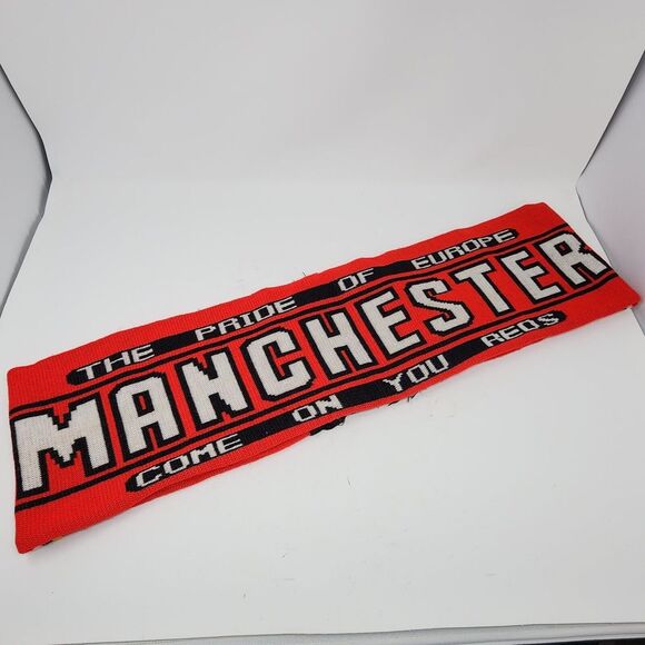 Manchester United Red Pride Of Europe Forever England Soccer Football Scarf - Picture 4 of 7